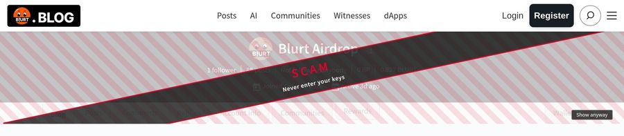 A scam account's profile behind the SCAM band