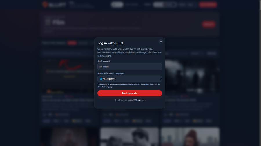 Blurt Focus — login with Blurt Keychain