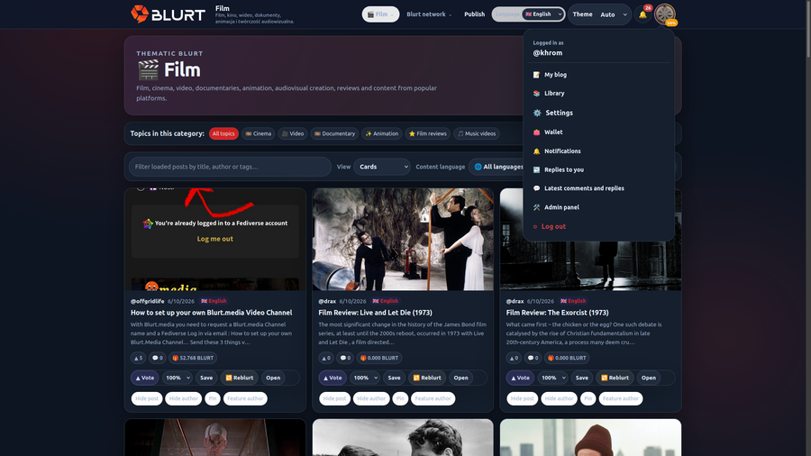 Blurt Focus — user menu
