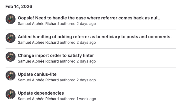 Screenshot of Commits Done on February 14 for the Condenser Repo